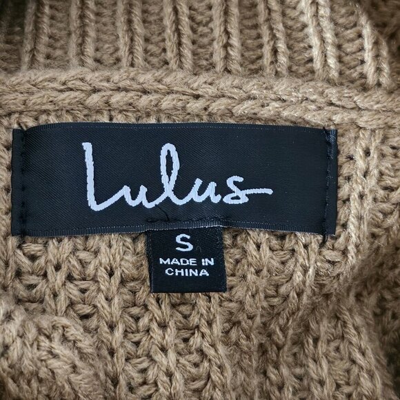 2/$30 Lulus Sweet Demeanor Camel Turtleneck Cold-Shoulder Sweater Dress Size S - Picture 5 of 8